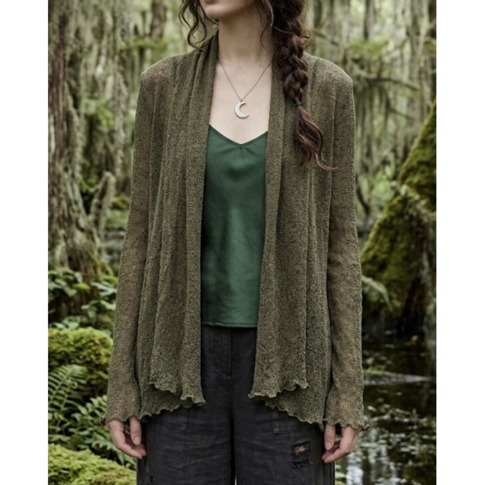 Purp7e Open Front Cardigan S/M‎ Green Rayon Earthy Fairycore Goblincore Mossy - Picture 7 of 16